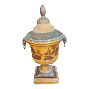 Antique Early 19the Century Dutch Tole Covered Urn With Ochre in Painted Design