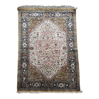 Vintage Qom Silk Rug With Central Medallion, Circa 1950 For Sale