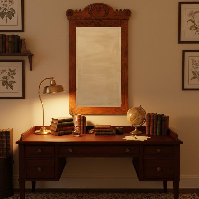 Antique Eastlake Oak Wall Mirror-Carved Crest-1890s-Victorian Hall-Vintage-Entry For Sale - Image 4 of 11