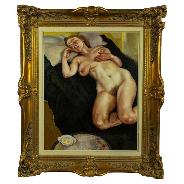 After Lucian Freud, Reclining Female Nude, 20th Century, Oil on Board For Sale - Image 9 of 9