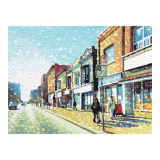 Flow State - Colorful Urban Still Life Pointillist Textured Original Artwork by Susan Gale For Sale