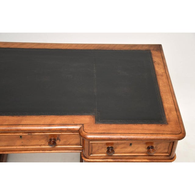 Wood Victorian Satinwood Pedestal Desk with Leather Top, 1860s For Sale - Image 7 of 11
