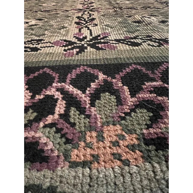 20th Century Austrian Green and Purple Savonnerie Rug, 1920 For Sale - Image 9 of 16