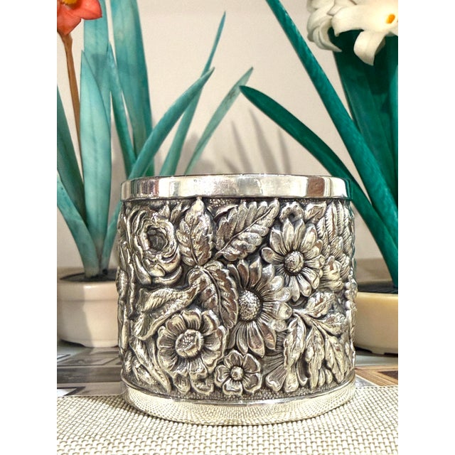 Tiffany & Co silver repousse toothpick holder. Signed and numbered 8953 Tiffany & Co. Makers 25 Silver-Soldered-E.F. with...