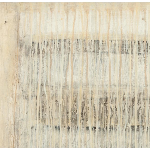 "Spring Thaw I" by American artist Paula Clendenin is an abstract mixed media on panel in neutral colors. The piece...