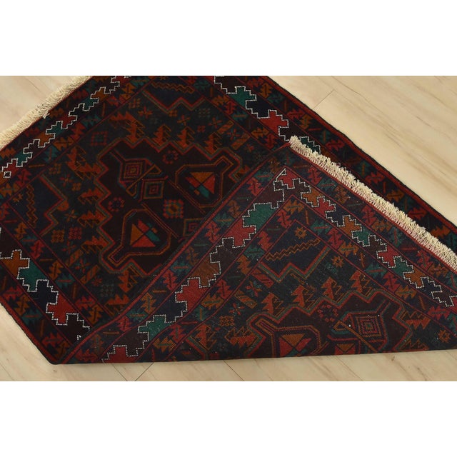 Baloch Rug 3′ X 4’6” Blue Wool Vintage Tribal Hand-Knotted Oriental Carpet For Sale - Image 9 of 10