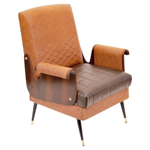 Mid-Century Armchair in Walnut and Faux Leather, Italy, 1960s For Sale - Image 6 of 6