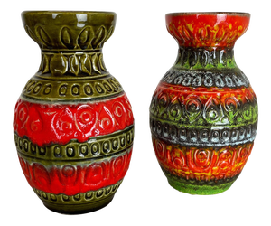 Multi-Color Fat Lava Op Art Pottery Vase attributed to Bay Ceramics, Germany, 1970s, Set of 2