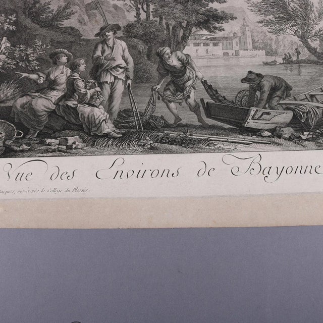 Paper French Empire Maritime Etchings of Ships and Workers in Village Harbour - Set of 3 For Sale - Image 7 of 13