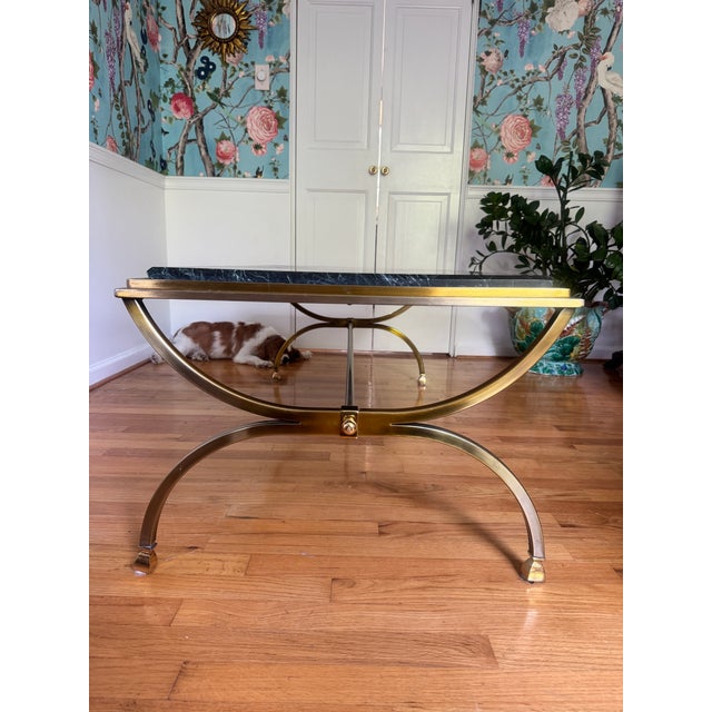 Stone Mid 20th Century Maison Jansen Style Green Marble Brass Coffee Table For Sale - Image 7 of 12