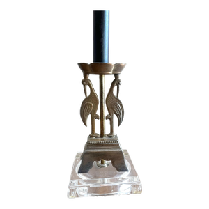 Empire-Style Bronze Tall Table Lamp With Heron Bird and Glass Base