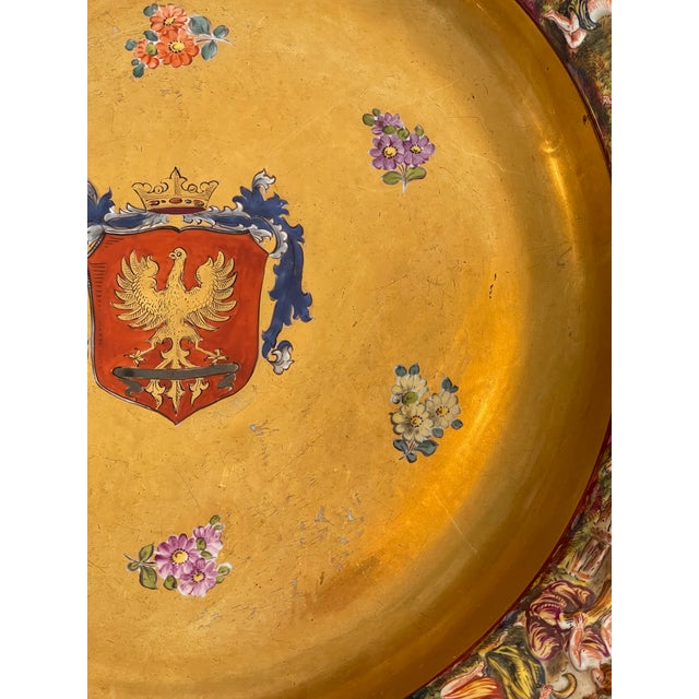Antique Ernst Bohne Söhne Capodimonte-Style Armorial Porcelain Charger 14" For Sale - Image 4 of 16