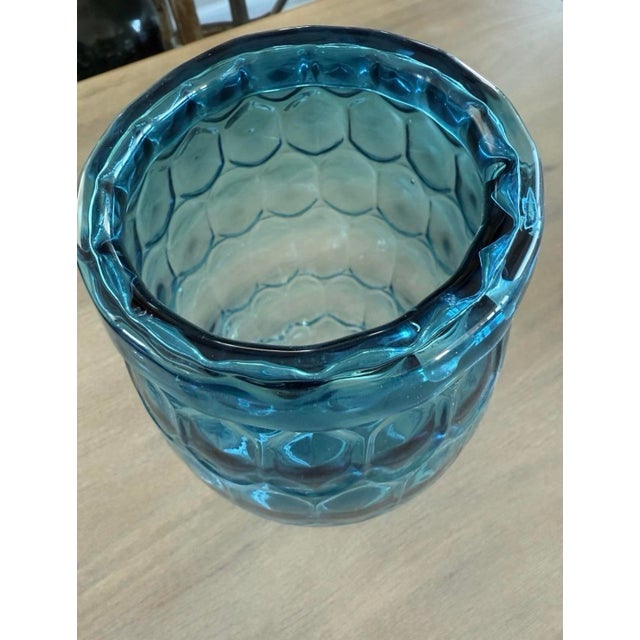 Art Deco Blown Art Glass Vase Teal Blue With Pattern in Glass 11” For Sale - Image 3 of 10