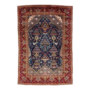 Vintage Kashan Handmade Wool Rug in Navy Blue With Allover Motif