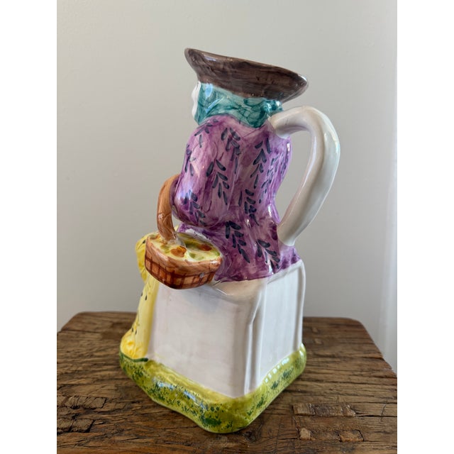 Vintage Pair of Handmade Majolica Farmer and FarmWife Toby Pitchers, Made in Portugal For Sale In Los Angeles - Image 6 of 12