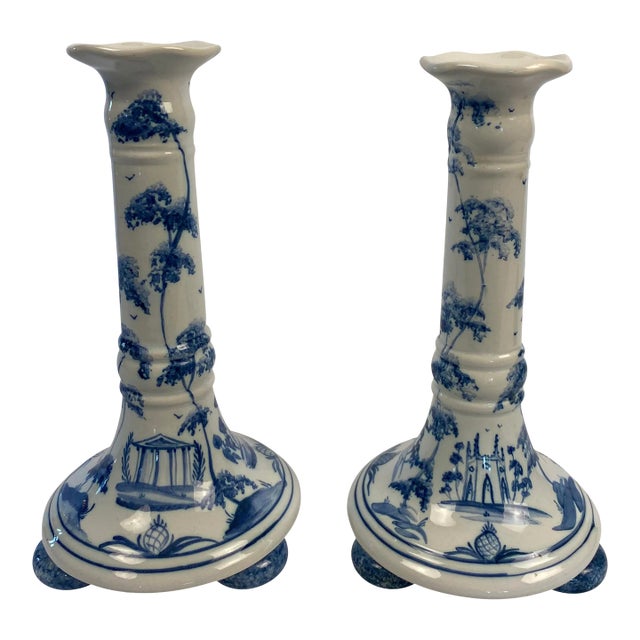 Delft Faience Candle Holders From England For Sale