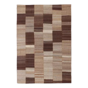 Large Vintage Flat Weave in Six Panels of Browns, Taupe & Khaki 1 1' 7 X 16' 8