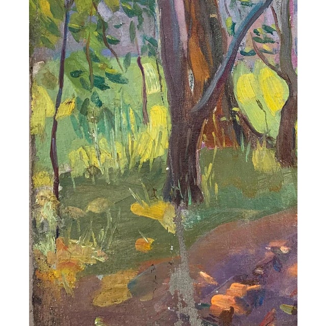 1970s Original Impressionism Forest Oil Painting, Ukrainian Artist Sokolovsky, 1970s 48-38 For Sale - Image 5 of 6