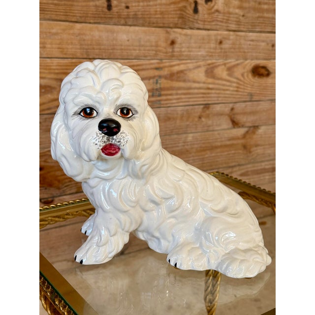 Vintage Italian Glazed Ceramic White Dog Figurine For Sale - Image 11 of 12