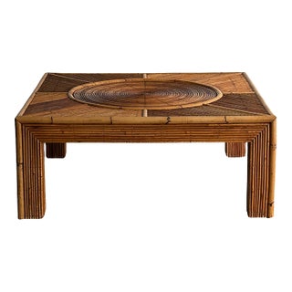 1970s Italian Sunburst Rattan Coffee Table Attributed to Vivai Del Sud For Sale