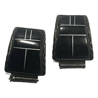 1980s A Pair of Native American Sterling Silver and Onyx Watch Tips For Sale