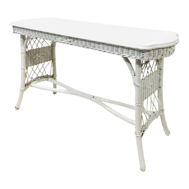 1940s Vintage Painted Wood & Wicker Console Table Chairish
