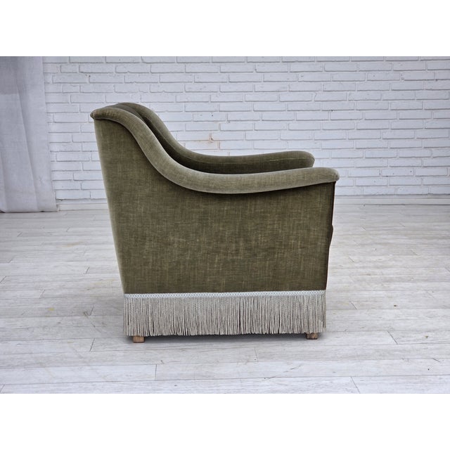 Vintage Danish Armchair in Green Furniture Velour and Beech Wood, 1970s For Sale - Image 10 of 18