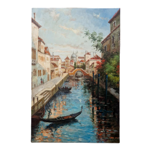 Mid-20th Century Signed M. Torres - Coastal Harbor Scene, Oil on Canvas