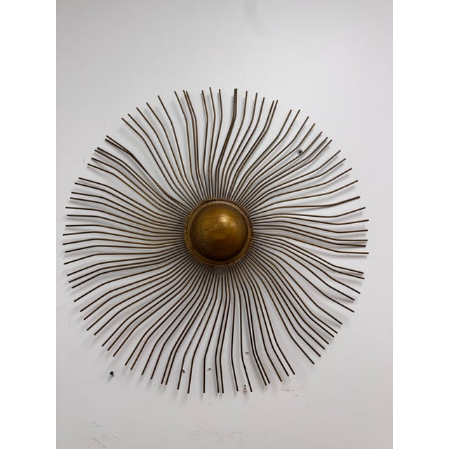 Brass Vintage 30” Brass-Finish Starburst Sunburst Wall Sculpture For Sale - Image 8 of 9