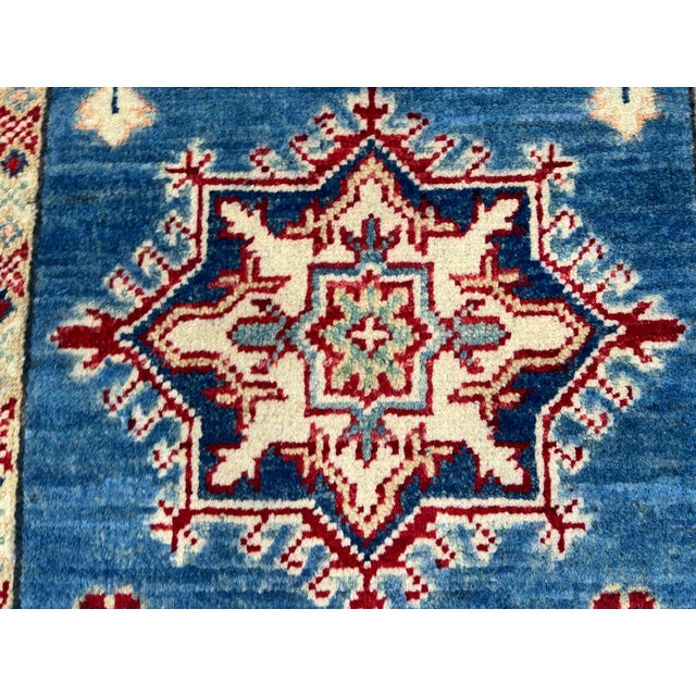 Blue and Cream Kazak-Style Wool Runner Rug With Tribal Medallions, 2'8" X 9'7" For Sale - Image 13 of 15