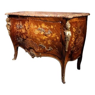 French 19 Century Louis XVI Style Marquetry Inlaid Gilt Bronze-Mounted Commode For Sale