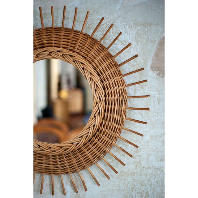 Rattan and Woven Rattan Mirror, 1960s For Sale - Image 3 of 4