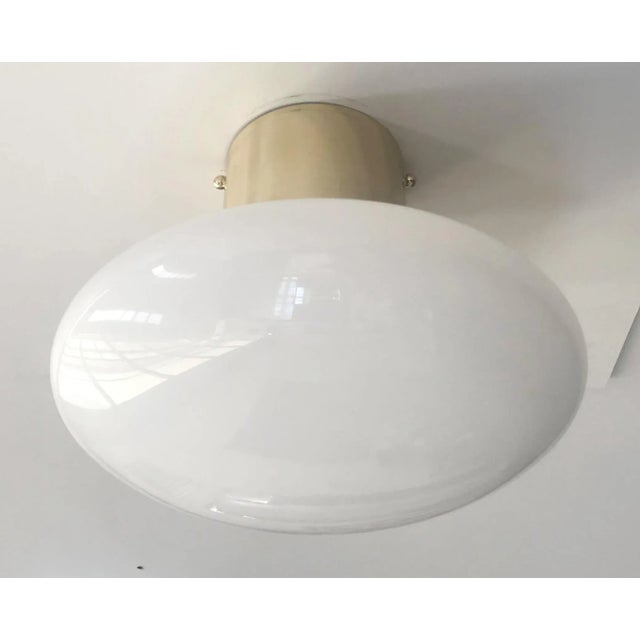 Italian flush mount with Glossy White Murano glass shade and solid brass frame in Lacquered Polished Brass finish / Made...
