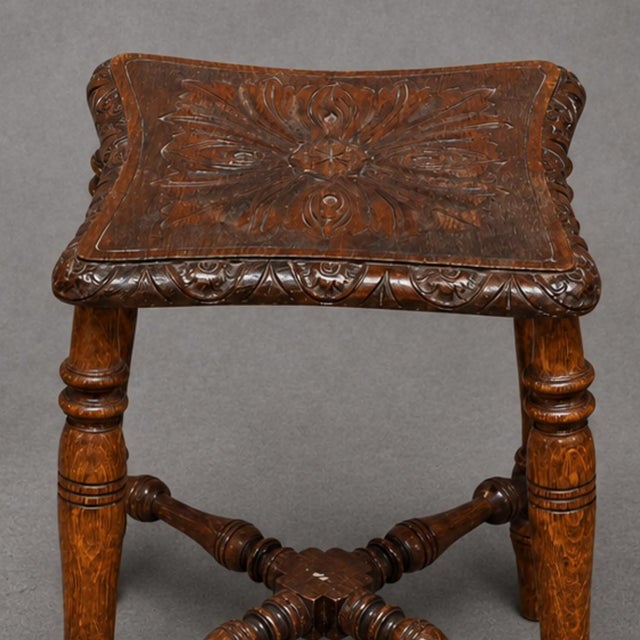 English 19th Century English Carved Oak Stool For Sale - Image 3 of 3