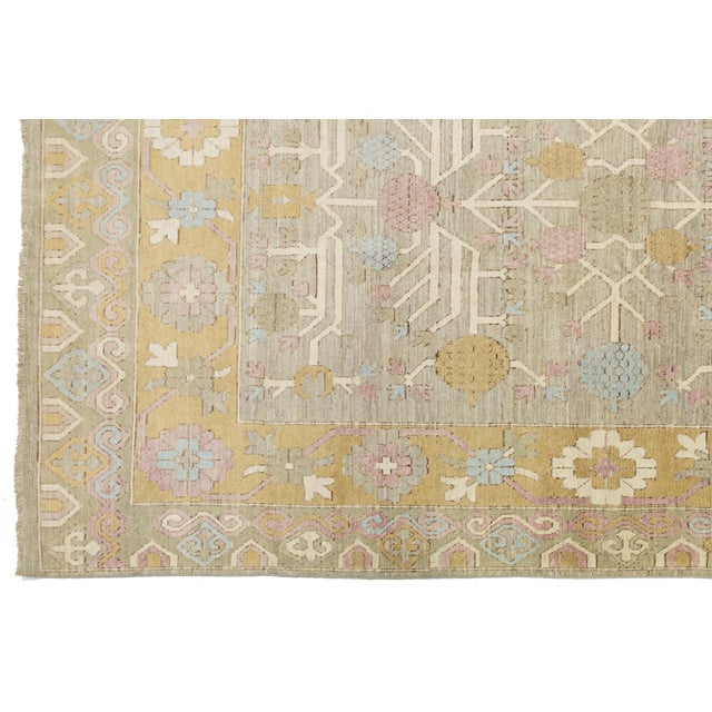 13 X 16 Modern Khotan Style Wool Rug Handmade in Beige With Geometric Pattern For Sale - Image 10 of 10