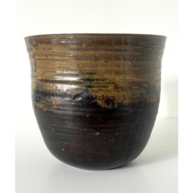 American Large Ceramic Glazed Vase in Cachepot Form by Toshiko Takaezu For Sale - Image 3 of 13