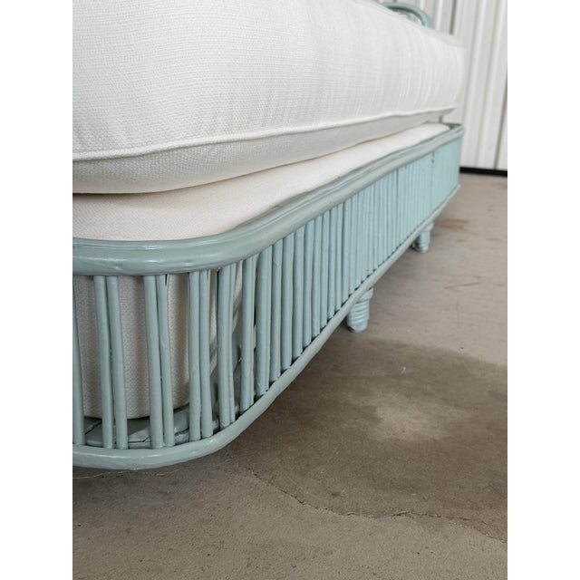 Contemporary Restored Mid-Century Coastal Rattan Sofa in Catalina With Sunbrella Fabric For Sale - Image 3 of 12
