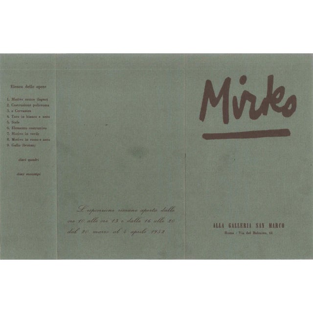 Folding Invitation to the Basaldella’s exhibition in San Marco Gallery in Rome in March-April 1952. Lithograph 46/500,...