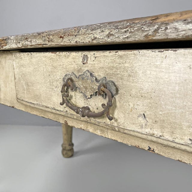 Antique Italian White Painted Wooden Dining Table with Two Drawers, 1800s For Sale - Image 10 of 18