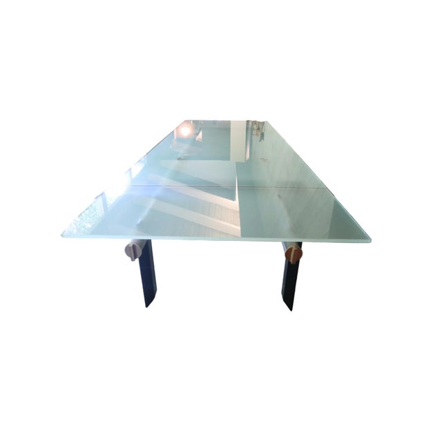 Roche Bobois Vintage 1980 Glass & Metal Roche Bobois Dining Table With Extensions Included For Sale - Image 4 of 12