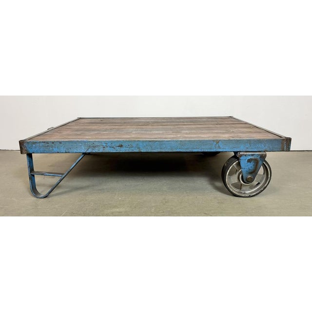 Wood Large Industrial Blue Coffee Table Cart, 1960s For Sale - Image 7 of 18
