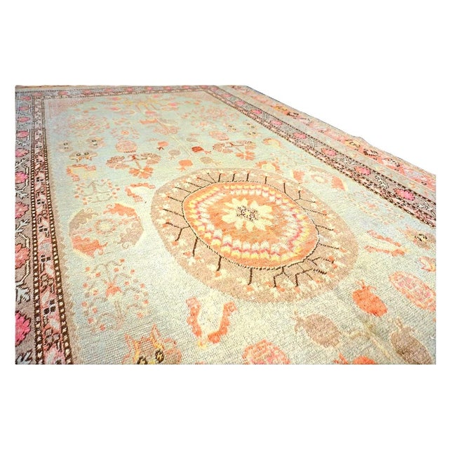 Antique Turkish Khotan Wool 6X12 Green, Orange & Blue Handmade Gallery Rug #9902946 For Sale - Image 12 of 18
