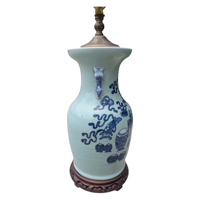 Early 20th Century Asian Antique Celadon Vase Table Lamp For Sale - Image 12 of 18