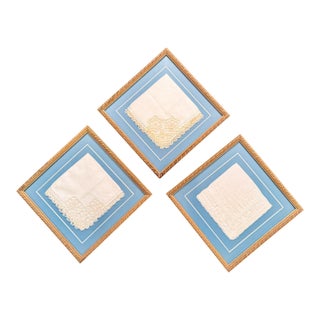 Vintage Framed Lace Handkerchiefs – Set of 3 For Sale