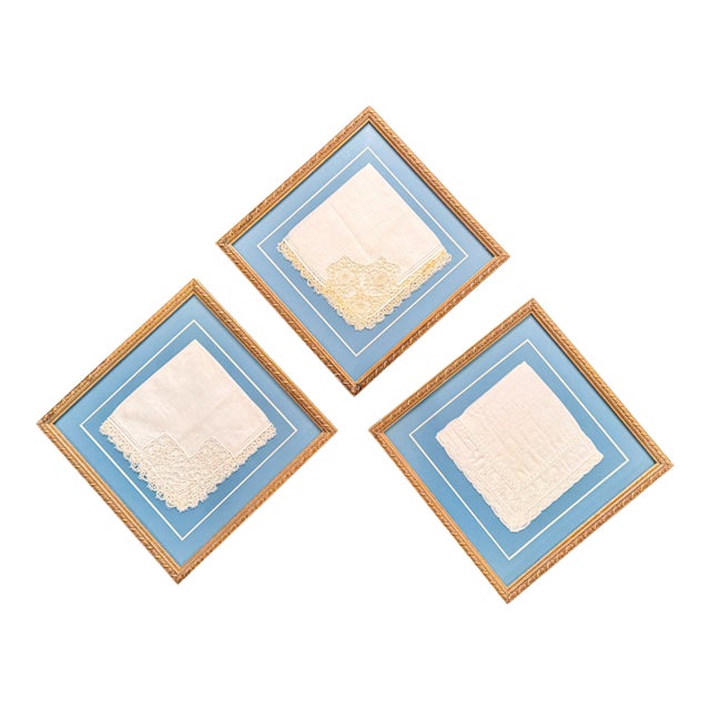 Vintage Framed Lace Handkerchiefs – Set of 3 For Sale