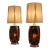 Mid 20th Century Modern Sculptural Wood & Smoked Glass Lamps – Pleated Shades – Danish Modern – Hollywood Regency Statement Lighting - Pair For Sale