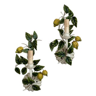 1950s European Tole Lemon Tree Wall Sconces -- a Pair For Sale