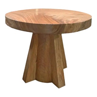 Sculptural Suar Wood Round Table, Natural Finish For Sale