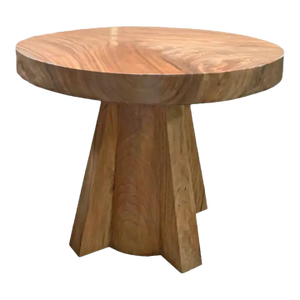 Sculptural Suar Wood Round Table, Natural Finish