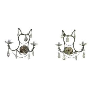 Pair of 2-Light Rock Crystal Beaded Sconces